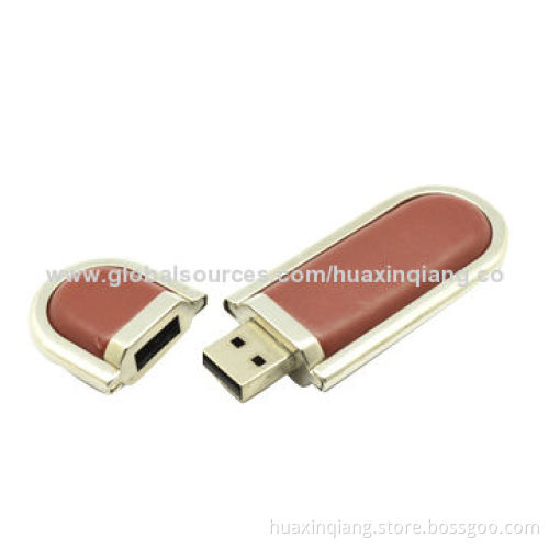 USB Drive with Leather Material, 128MB to 64GB Capacity, 5-year Warranty